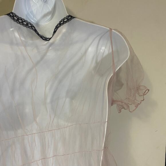 Cider NWT Mesh Tulle Lace Mini Dress Babydoll Sheer Light Pink Coquette Sz XS - Picture 9 of 12